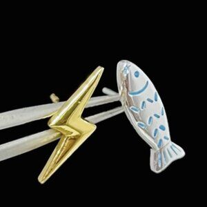 Asymmetrical Lightning Bolt & Fish Studs